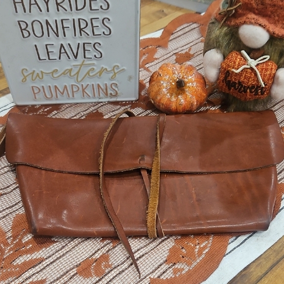 Brown Leather Clutch - Picture 1 of 6